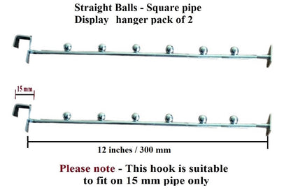Q1 Beads Steel Tube Straight Hanger 300 mm/12 inch Square Pipe Display Hooks Hanger for 15x30 mm Square Tube -Supermart Shelf Accessories(Chrome)-2 Pack