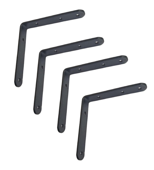 Q1 Beads 4 Pack Metal 4 x 4 inches Heavy Duty 30 Kgs. Load Capacity L Clamp Angle Bracket L Bracket for Wall Shelf,Rack, Home,Shop, Showroom (4 x 4 Inches, Black Powder Coated)