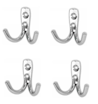Q1 Beads Stainless Steel Double J Hooks Heavy Duty with Screws & Fishers (Chrome) -Pack of 4 Pcs.