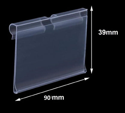 Q1 Beads 50 Pcs. Plastic (L70 mm x H39 mm) Display Pegboard Label Holder for Shelves, for Retail Merchandise Shopping Mall Store Shop Supermarket UPC Price