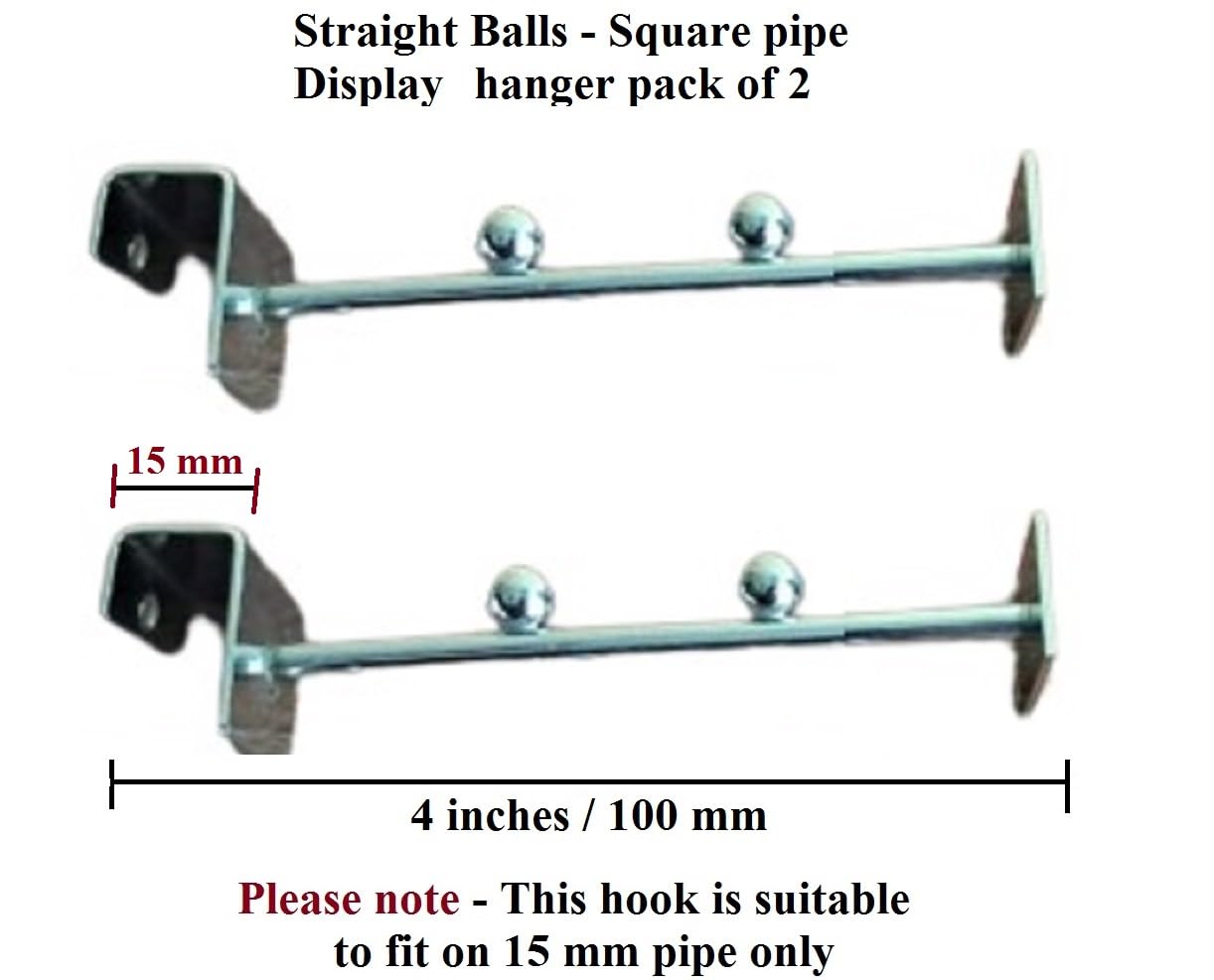 Q1 Beads Steel Tube Straight Hanger 100 mm/4 inch Square Pipe Display Hooks Hanger for 15x30 mm Square Tube -Supermart Shelf Accessories(Chrome)-2 Pack
