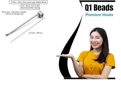 Q1 Beads 12 Pcs. Steel Square Pipe Panel Display Hooks for Shop 300 mm/12 inch for Square Pipe 15 mm -Supermart Shelf Accessories(Chrome)