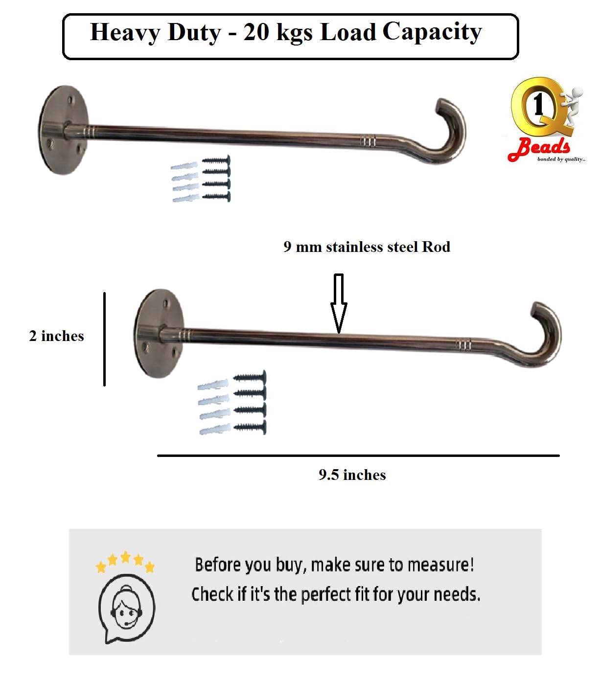 Q1 Beads 2 Pack Stainless Steel Multi use Hanger for Clothes,Plant Hanging Baskets,Hose Wall Hooks for Hanging Bird Feeder(Chrome)