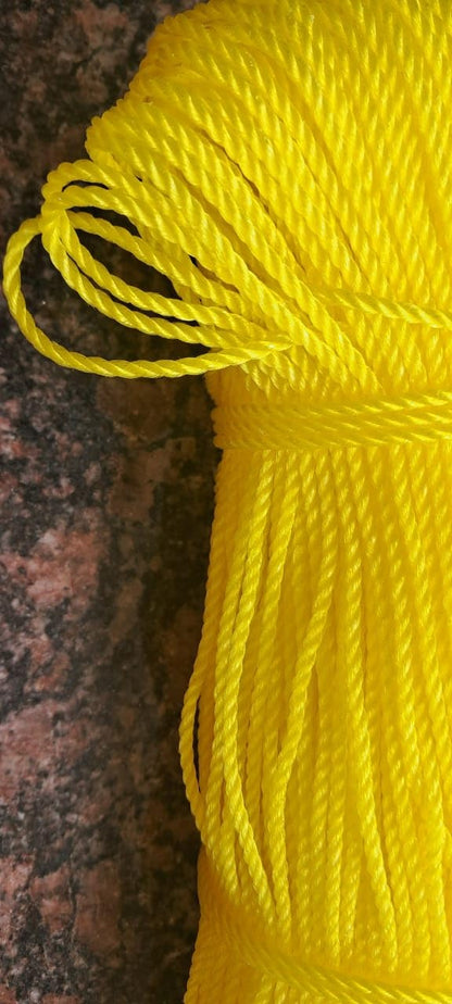 Q1 Beads 75 Meters Nylon 3 mm Clothesline for Drying Clothes Rope for Hanging Clothes in Balcony (Yellow)-Pack of 1