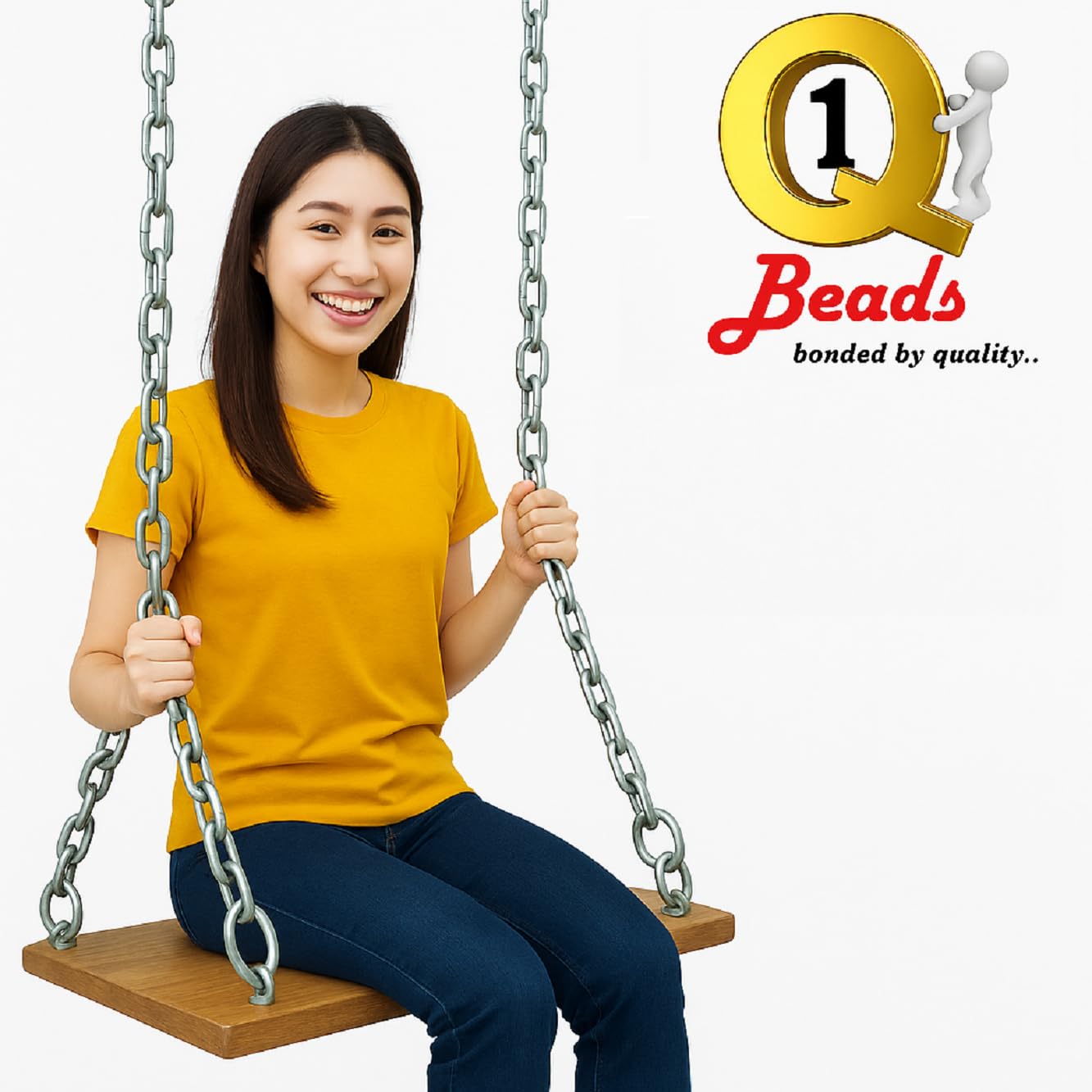 Q1 Beads 4 Feet Metal Lock Chain with 2 Pcs. Snap Hooks Strong & Heavy Duty Made in 8 mm Rod 200 KGS Capacity for Travel & Safety, Garden Swing,Hammock Chain with 2 Pcs. Carabiner (Silver)