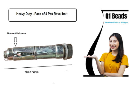 Q1 Beads Metal M10x70 mm Raval fasteners for wall,Ceiling fitting -10mm thickness (Golden)