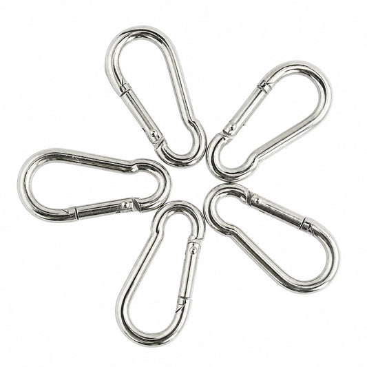 Q1 Beads 5 Pcs. Steel (5 mm x 50 mm) Carabiner Snap Hook 2 inches Heavy Duty Clips for Camping ＆ Travelling (Chrome)