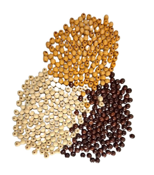 Q1 Beads 450 Pieces. 10 mm Round Wooden Beads for Arts & Craft DIY,Macrame Beige,Brown,White tri Colors (2 mm Hole)
