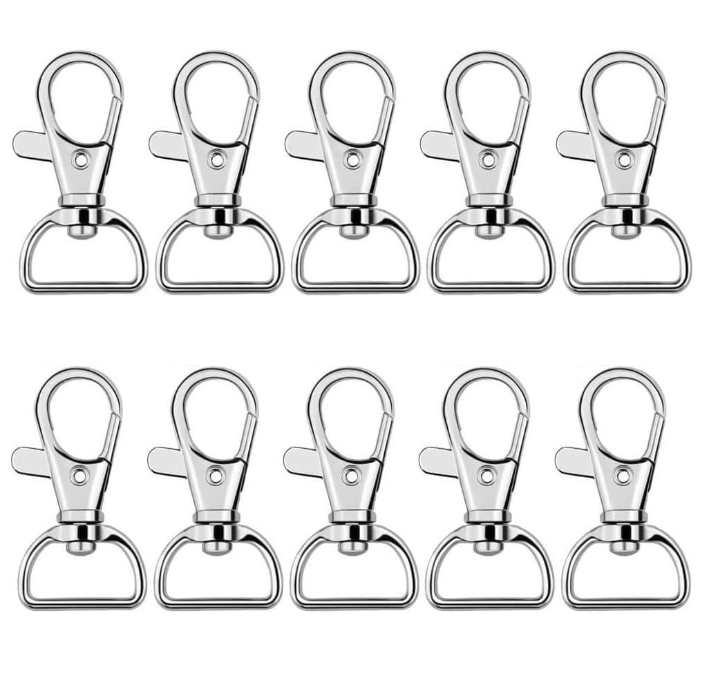 Q1 Beads 10 Pack Steel 45x25 mm Lobster Claw Clasps - Wide 1 Inch D Ring - 360° Swivel Trigger Snap Hooks - Great for DIY Lanyards, Keychain Clasps - Swivel Hooks for Purses by Specialist ID Card