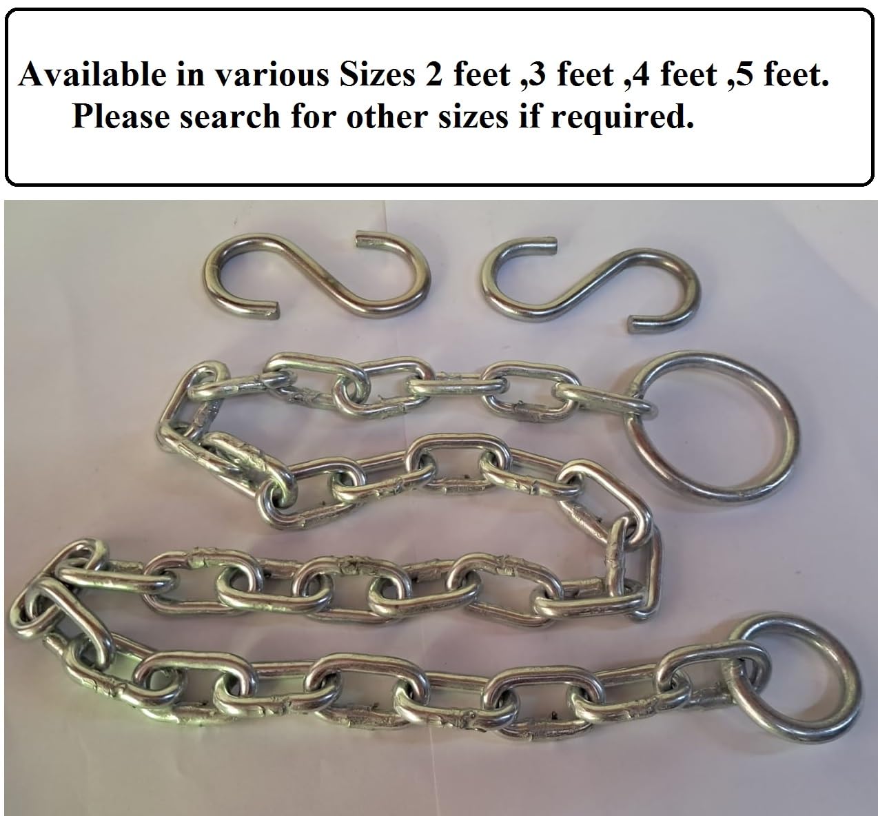 Q1 Beads 2 Feet Metal Lock Chain Strong & Heavy Duty with 2 Pcs. S Hook Made in 8 mm Rod 200 KGS Capacity for Travel & Safety,Garden Swing/Playing Jhula,Punching Bag,for Boxing,MMA,Martial Arts