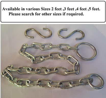 Q1 Beads 2 Feet Metal Lock Chain Strong & Heavy Duty with 2 Pcs. S Hook Made in 8 mm Rod 200 KGS Capacity for Travel & Safety,Garden Swing/Playing Jhula,Punching Bag,for Boxing,MMA,Martial Arts