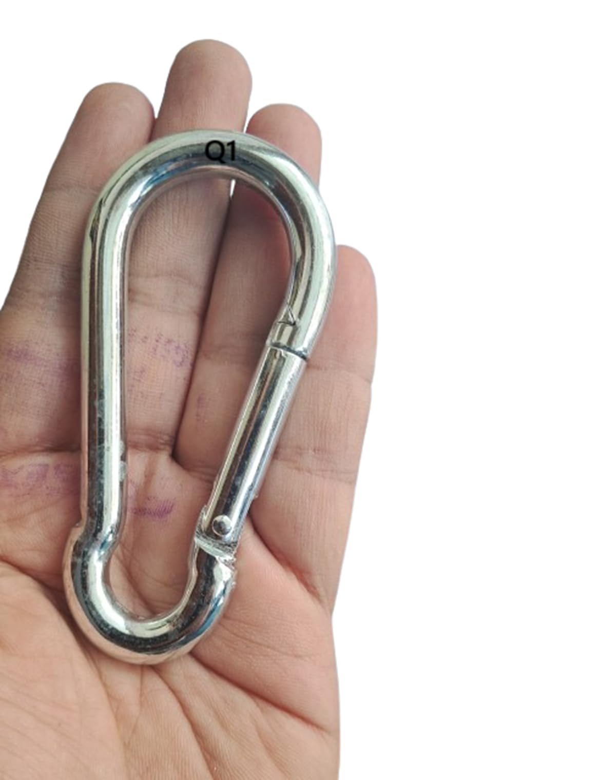 Q1 Beads 2 Pcs. Steel 4 inches (10 mm x100 mm) Heavy Duty Snap Hook Carabiner Large Size 250 kgs. Capacity for Camping & Travel (Chrome)