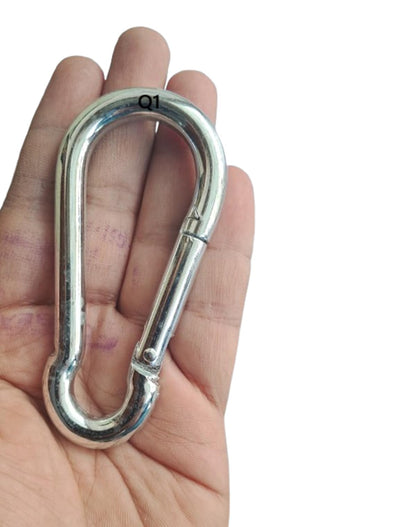 Q1 Beads 2 Pcs. Steel 4 inches (10 mm x100 mm) Heavy Duty Snap Hook Carabiner Large Size 250 kgs. Capacity for Camping & Travel (Chrome)