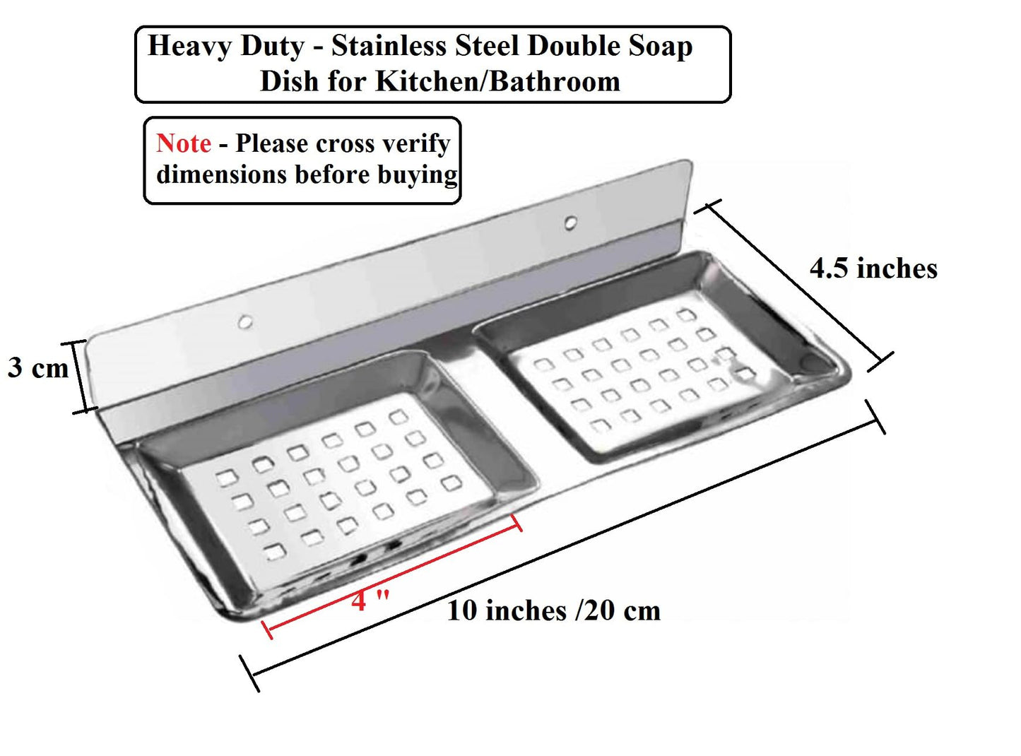 Q1 Beads Stainless Steel Double Soap Holder Stand for Kitchen Sink, Bathroom and Wash Basin with Screws & Fishers (Chrome) -Pack of 1 Pc.