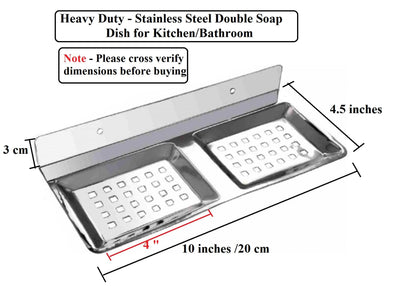 Q1 Beads Stainless Steel Double Soap Holder Stand for Kitchen Sink, Bathroom and Wash Basin with Screws & Fishers (Chrome) -Pack of 1 Pc.