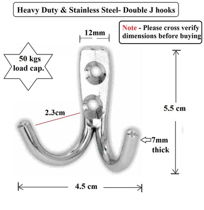 Q1 Beads Stainless Steel Double J Hooks Heavy Duty with Screws & Fishers (Chrome) -Pack of 4 Pcs.