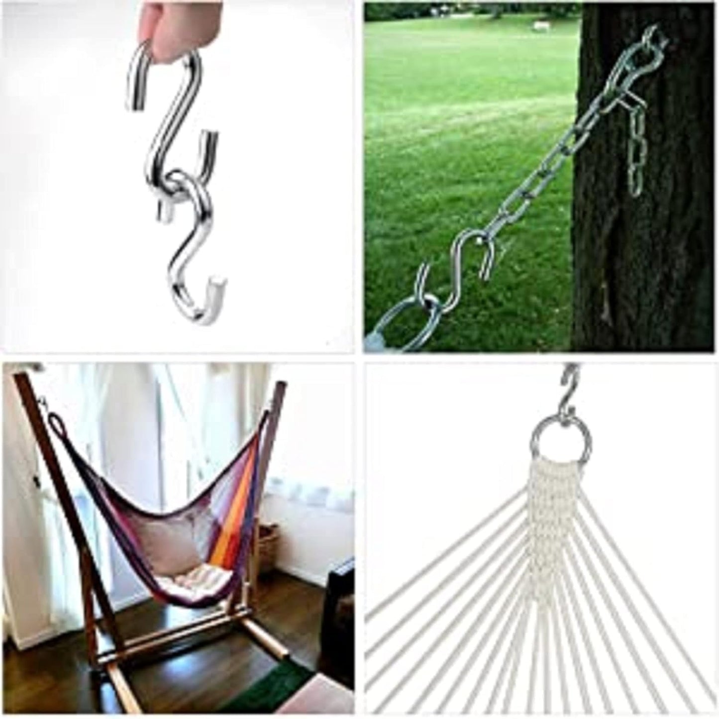 Q1 Beads 6 Pcs Metal 4 inches Heavy Duty S Hook 7 mm for Jhula Swing Hammock Hanging Accessories 200 Kgs Capacity S-Hook Set for Baby Swing,Boxing Punching Bag, Hang Any Article (Chrome)