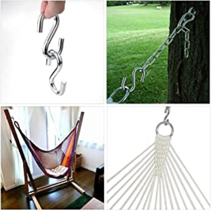 Q1 Beads 6 Pcs Metal 4 inches Heavy Duty S Hook 7 mm for Jhula Swing Hammock Hanging Accessories 200 Kgs Capacity S-Hook Set for Baby Swing,Boxing Punching Bag, Hang Any Article (Chrome)
