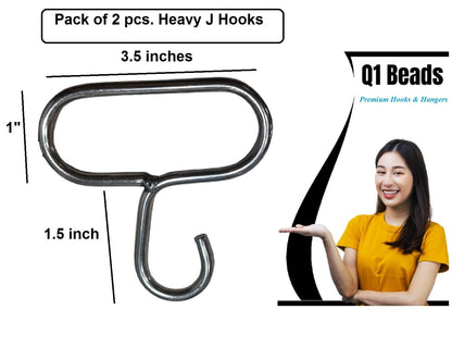 Q1 Beads 2 Pack 5mm Stainless Steel J Hook Heavy Duty 30kgs Load Capacity with Handle (Chrome)