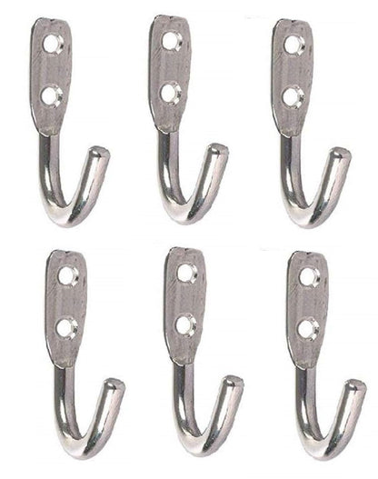 Q1 Beads 6 Pcs. Stainless Steel Heavy Duty(6mm) J Hook 30 Kgs Load Capacity Wall Hooks for Hanging on Bathroom Door,Clothes, Robe, Keys (Chrome)