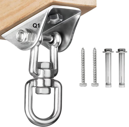Q1 Beads 304 Stainless Steel 500 Kgs Load Capacity Swivel Swing Hook Hanger Heavy Duty Ceiling Hook Rotating Kada for Hanging Swing, Hammock,Playing Jhula,Playground, Porch, Yoga (Chrome,1 Pc.)