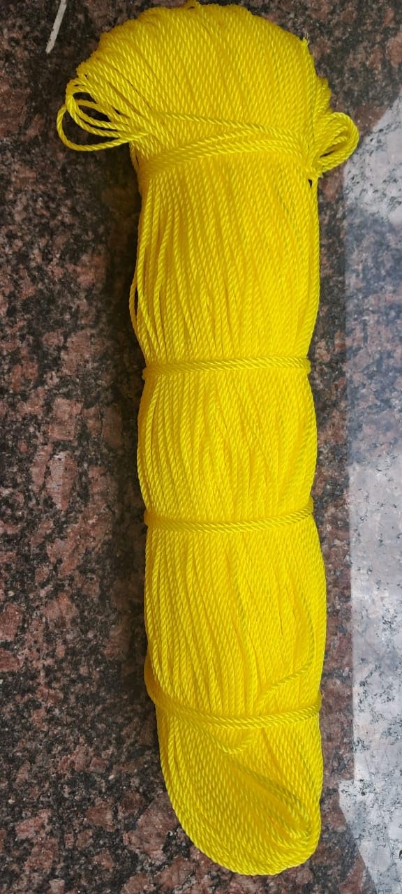 Q1 Beads 75 Meters Nylon 3 mm Clothesline for Drying Clothes Rope for Hanging Clothes in Balcony (Yellow)-Pack of 1