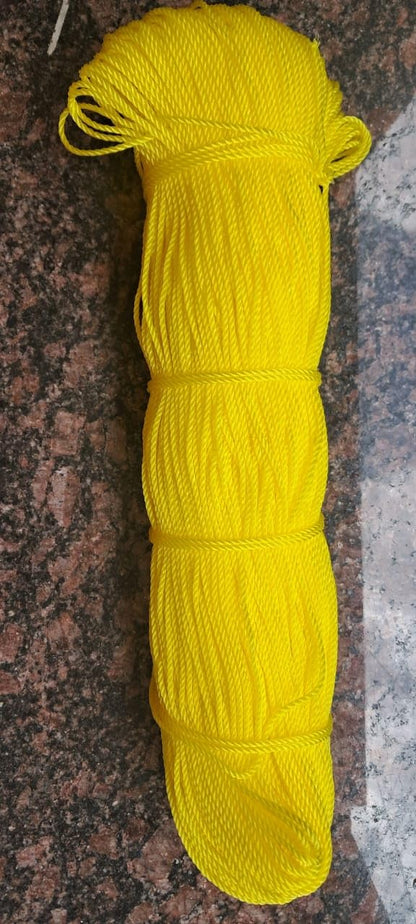 Q1 Beads 75 Meters Nylon 3 mm Clothesline for Drying Clothes Rope for Hanging Clothes in Balcony (Yellow)-Pack of 1