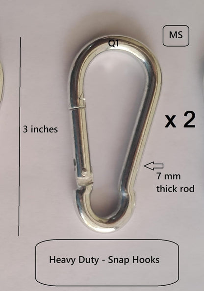 Q1 Beads 2 Feet Metal Lock Chain with 2 Pcs. Snap Hooks Strong & Heavy Duty Made in 8 mm Rod 200 KGS Capacity for Travel & Safety, Garden Swing/Playing Jhula Chain with 2 Pcs. Carabiner (Silver)
