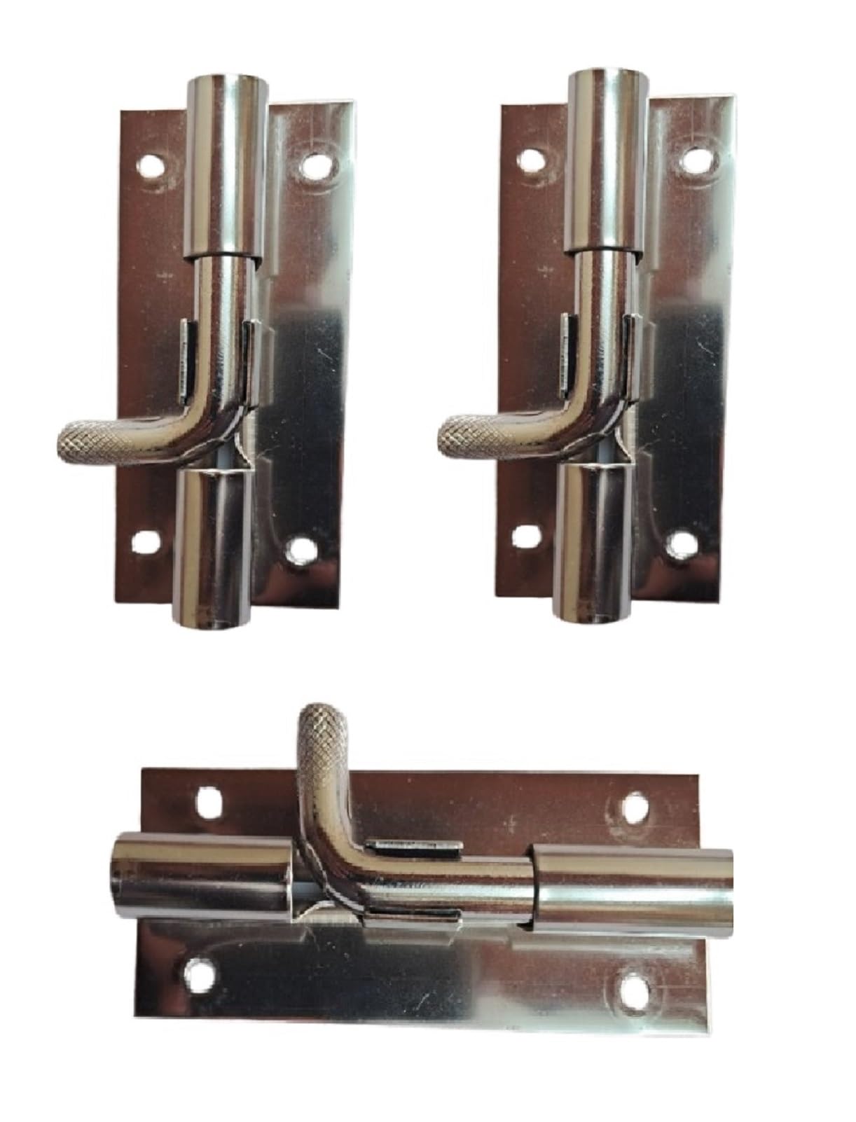 Q1 Beads 3 Pcs. 4 inch Steel Chitkini/Tower Bolt for Home,Offices Doors and Windows,Main Door Latch/Kundi/Door Latch for Windows (Chrome, Pack of 3)