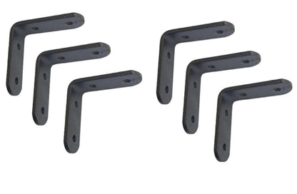 Q1 Beads 6 Pack Metal 2 x 2 inches Heavy Duty (3 mm) L Brackets Clamp - Right Angle Brace for Wood Furniture & Metal, Includes 24 Screws (2 x 2 Inches, Black Powder Coated)