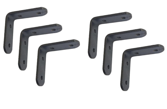 Q1 Beads 6 Pack Metal 2 x 2 inches Heavy Duty (3 mm) L Brackets Clamp - Right Angle Brace for Wood Furniture & Metal, Includes 24 Screws (2 x 2 Inches, Black Powder Coated)