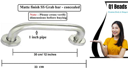 Q1 Beads 12 inches Stainless Steel Heavy Duty High Grade Grab Bar Safety Rail Handle for Senior Citizen Wall Mounted Grab Bar for Toilet Bathroom Bathtub (30 cm, Chrome)