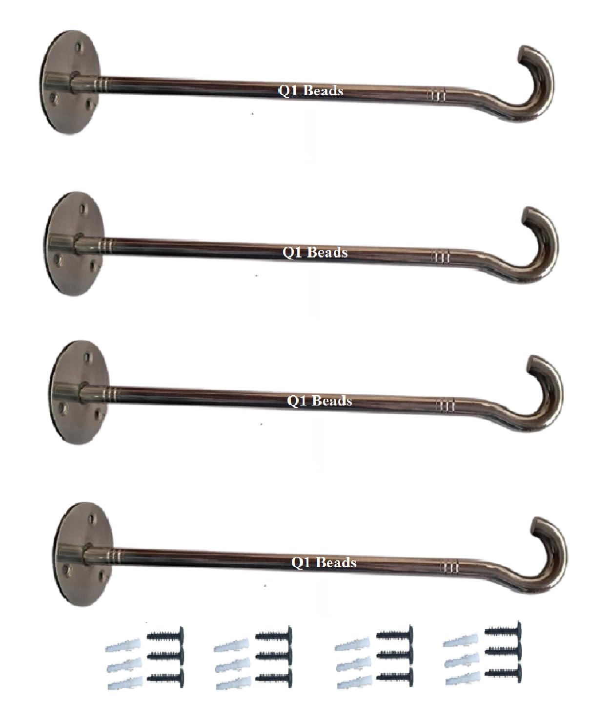 Q1 Beads 4 Pcs Stainless Steel 9 mm 20 Kgs. Load Capacity Wall Mount Display Hook Hanger for Clothes,Shop Display Hanger (9.5 inches, Chrome)-4 Pack