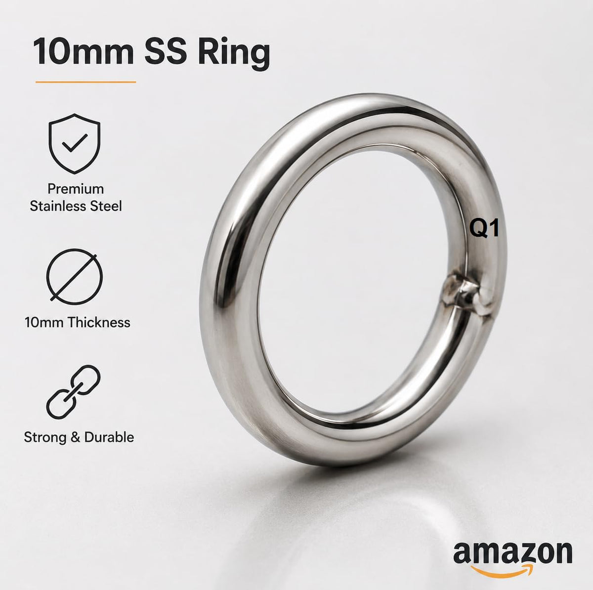 Q1 Beads 4 Pcs. Stainless Steel Ring 900 kgs Load Capacity (10 mm x 60 mm) Heavy Duty & Super Strong Multipurpose Hook for Hanging Jhula Swing Hammock Hook (Silver)