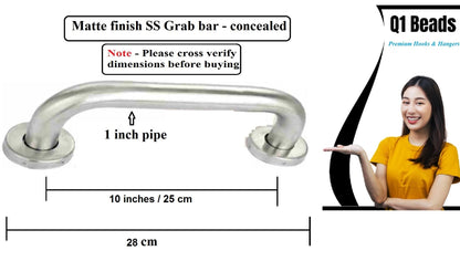 Q1 Beads 10 inches Stainless Steel Heavy Duty High Grade Grab Bar Safety Rail Handle for Senior Citizen Wall Mounted Grab Bar for Toilet Bathroom Bathtub (25 cm, Chrome)
