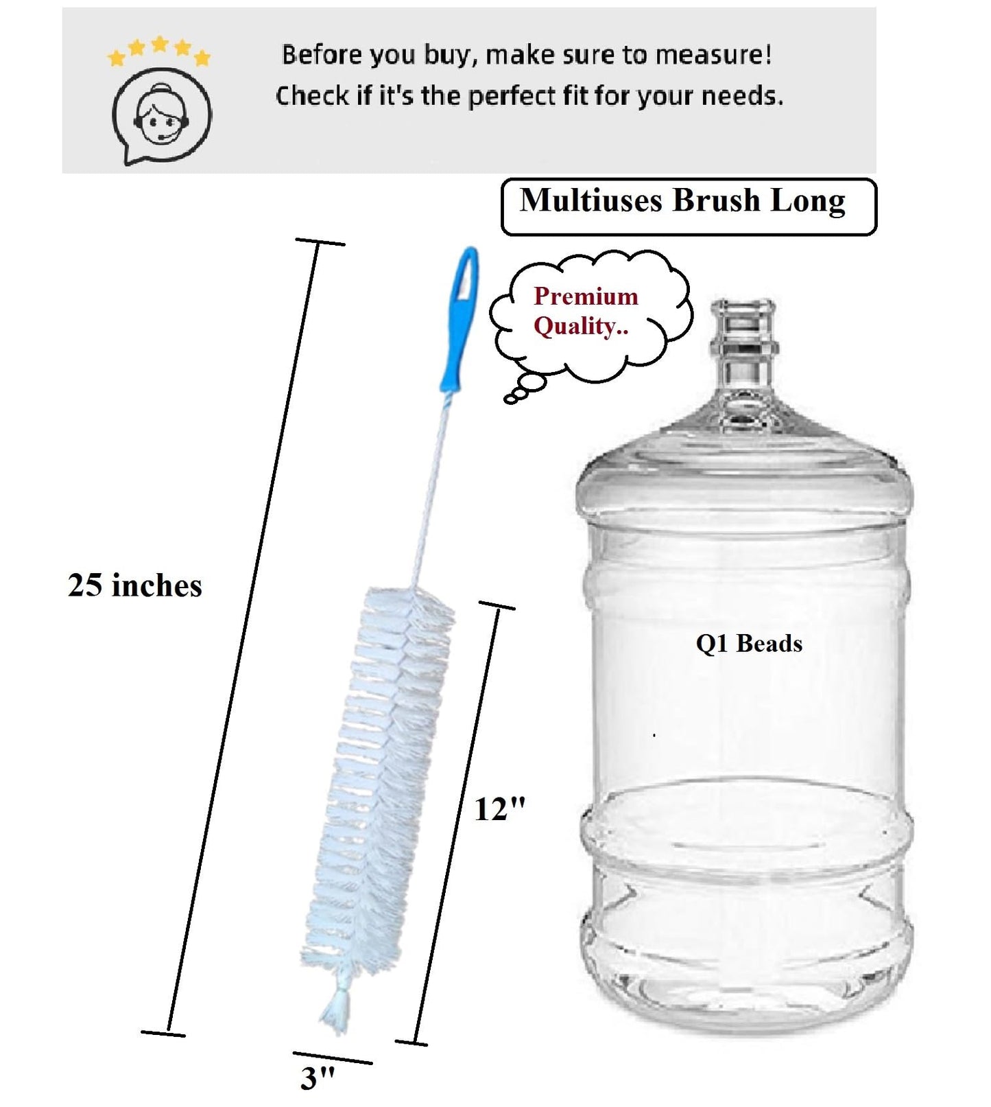 Q1 Beads Nylon 25 Inches/630 mm Long Bisleri Bottle Cleaning Brush for Cleaning Glass Bottle, Fish Tank Cleaner Tool Nylon Brush(White)