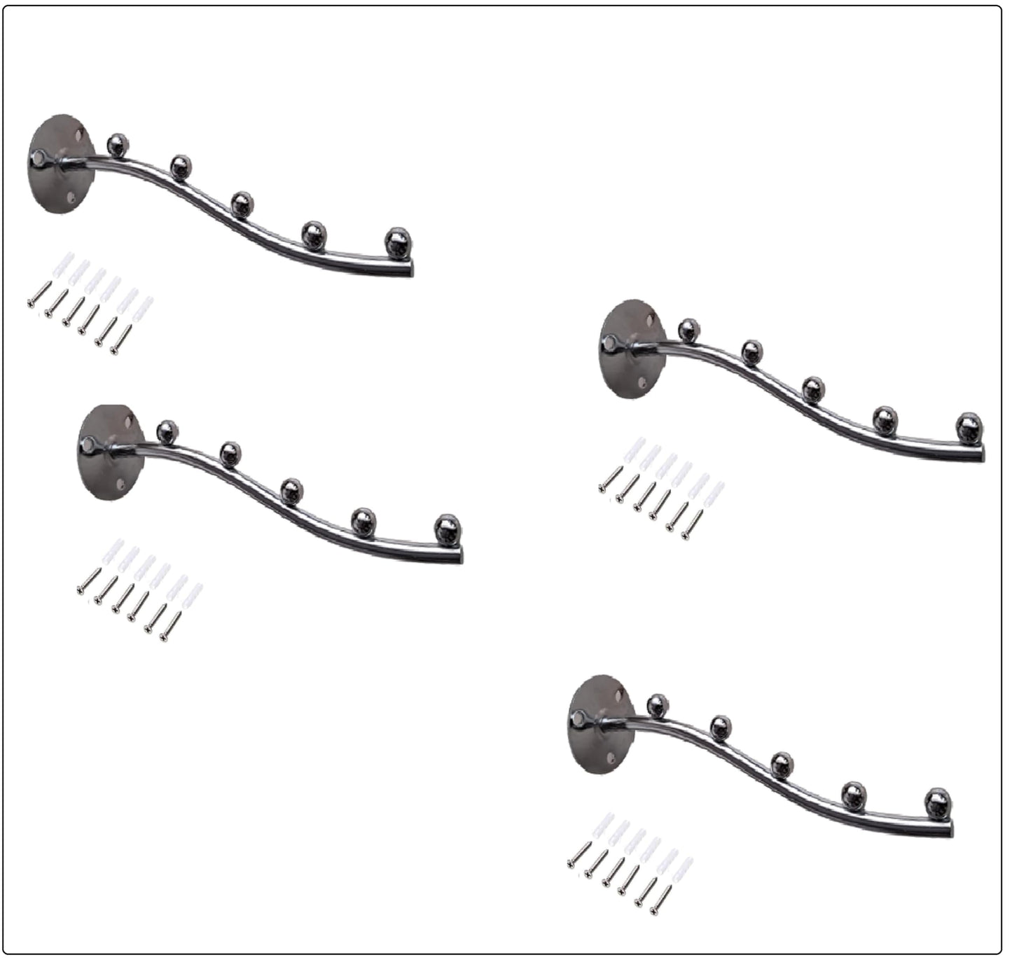 Q1 Beads 4 Pcs. 5 Ball Pins Steel Wall Drope Wall Hanger for Clothes and Display (Chrome)