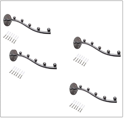 Q1 Beads 4 Pcs. 5 Ball Pins Steel Wall Drope Wall Hanger for Clothes and Display (Chrome)