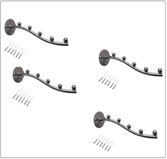 Q1 Beads 4 Pcs. 5 Ball Pins Steel Wall Drope Wall Hanger for Clothes and Display (Chrome)