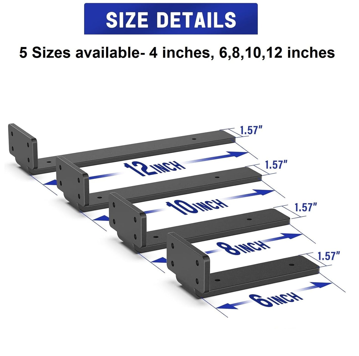 Q1 Beads 2 Pack Metal Heavy Duty(4mm) Thick 40 Kgs. Load Capacity Shelf Bracket, Heavy Duty Floating Bracket for Shelves,Black Powder Coated Wall Shelf Support Brackets