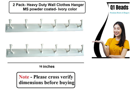 Q1 Beads 2 Pack Metal Wall Mount Clothes Hanger 6 Pins Wall Hooks for Hanging,Towel Hook Hanger for Bathrooms with Hardware Fittings (Ivory)