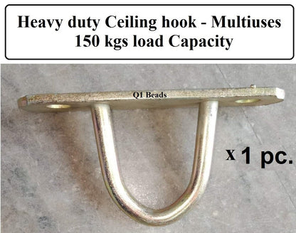 Q1 Beads Metal D Shaped Wall Hook Ceiling Hooks Hanger for Swing/Hammock Multiuses with 10x100 mm Fasteners and Carabiner/Snap Hook(Golden)