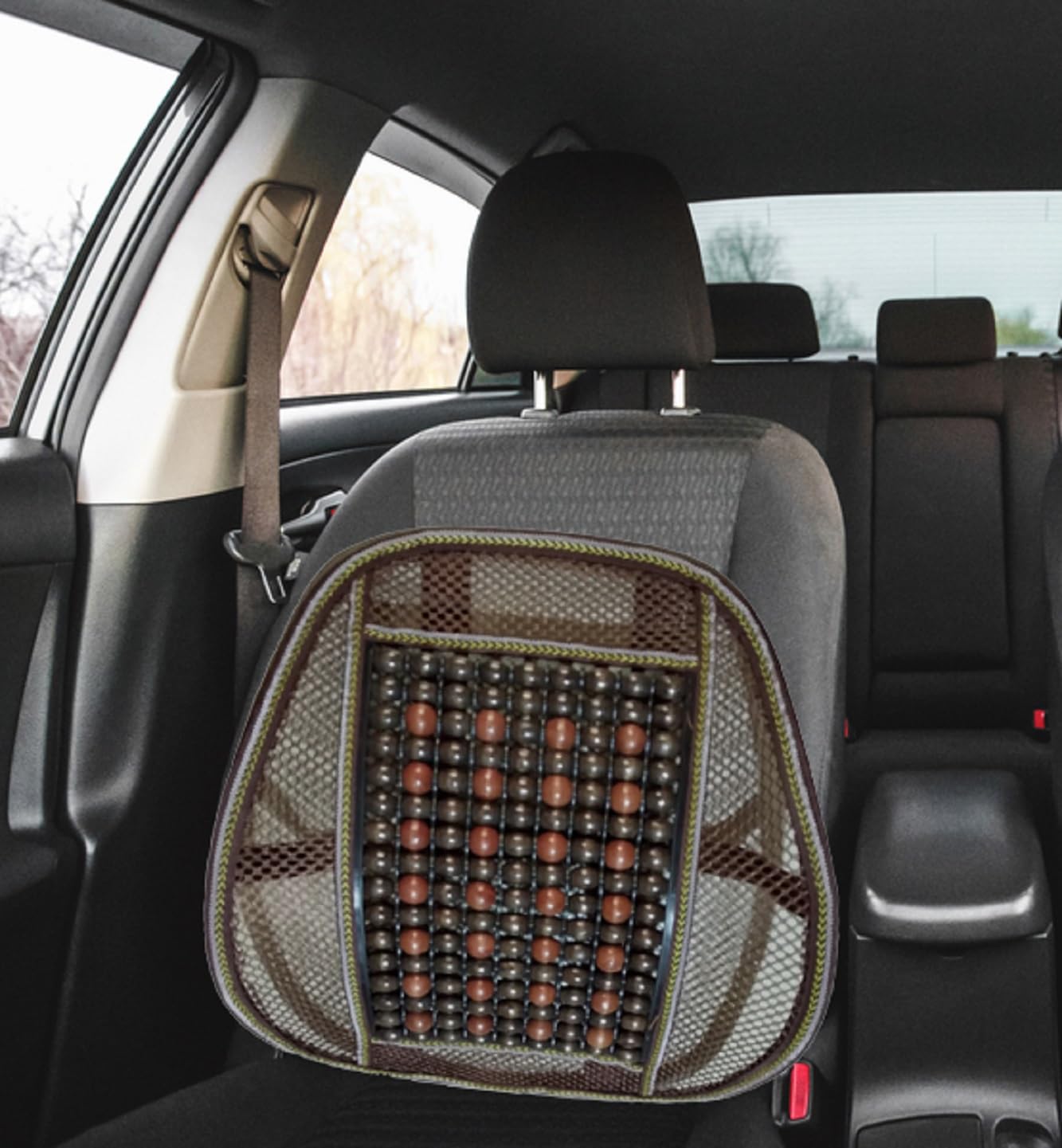 Q1 Beads Wooden Beads Strong & Heavy Duty Lumbar Back Support Back Cushion for Chair & Car Seat with Adjustable Elastic & Belt (1 Pack)