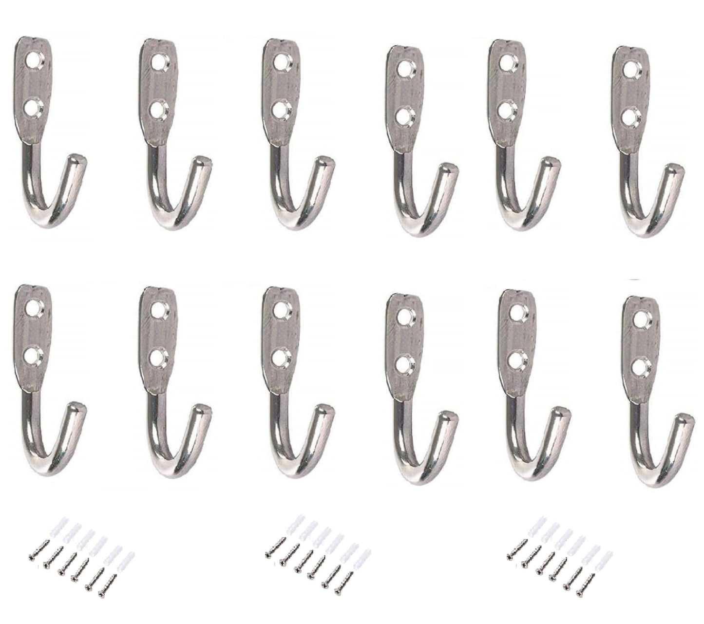 Q1 Beads 12 Pcs. Stainless Steel Heavy Duty(6mm) J Hook 30 Kgs Load Capacity Wall Hooks for Hanging on Bathroom Door,Clothes, Robe, Keys (Chrome)