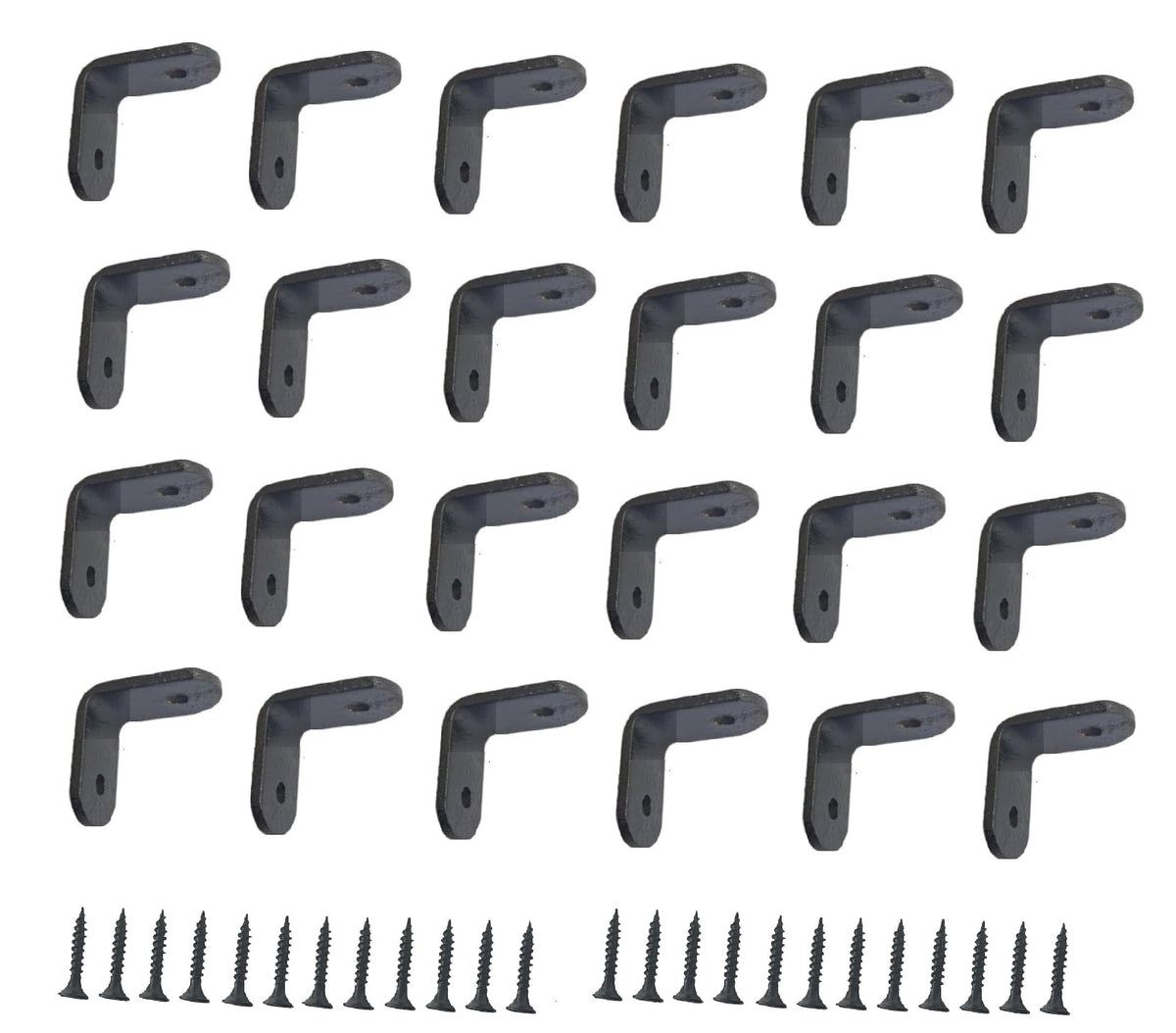 Q1 Beads 24 Pack Metal 1 x 1 inch Heavy Duty (3 mm) L Brackets Clamp - Right Angle Bracket for Wood Furniture & Metal, Includes 48 Screws (25 mm x 25 mm, Black Powder Coated)
