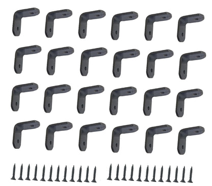 Q1 Beads 24 Pack Metal 1 x 1 inch Heavy Duty (3 mm) L Brackets Clamp - Right Angle Bracket for Wood Furniture & Metal, Includes 48 Screws (25 mm x 25 mm, Black Powder Coated)