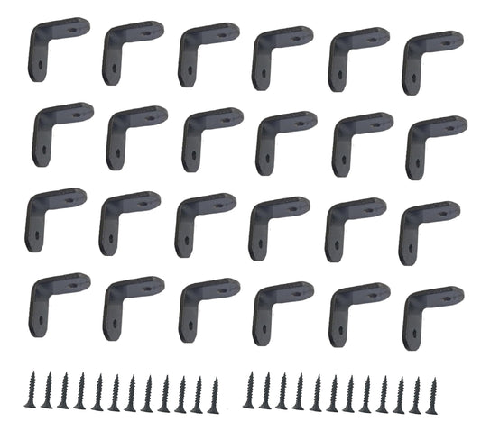 Q1 Beads 24 Pack Metal 1 x 1 inch Heavy Duty (3 mm) L Brackets Clamp - Right Angle Bracket for Wood Furniture & Metal, Includes 48 Screws (25 mm x 25 mm, Black Powder Coated)