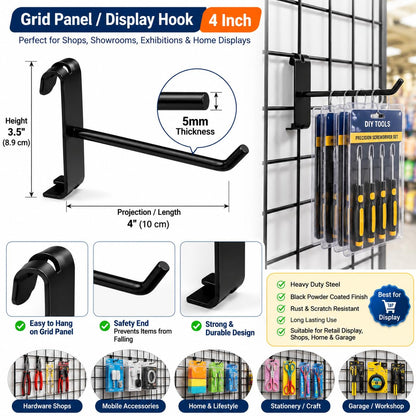 Q1 Beads Metal Gird wall Mesh/Jali Panel Hook - Black Powder Coated-Pack of 20 pcs.