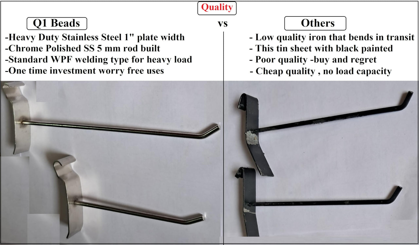 Q1 Beads 20 Pcs. 4 inch Stainless Steel Mesh Grid Hooks for Display & Hanging-Heavy-Duty Metal Hooks for Retail, Office Use, Garment Store, Mobile (Chrome)