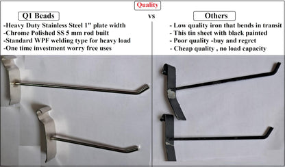Q1 Beads 20 Pcs. 4 inch Stainless Steel Mesh Grid Hooks for Display & Hanging-Heavy-Duty Metal Hooks for Retail, Office Use, Garment Store, Mobile (Chrome)
